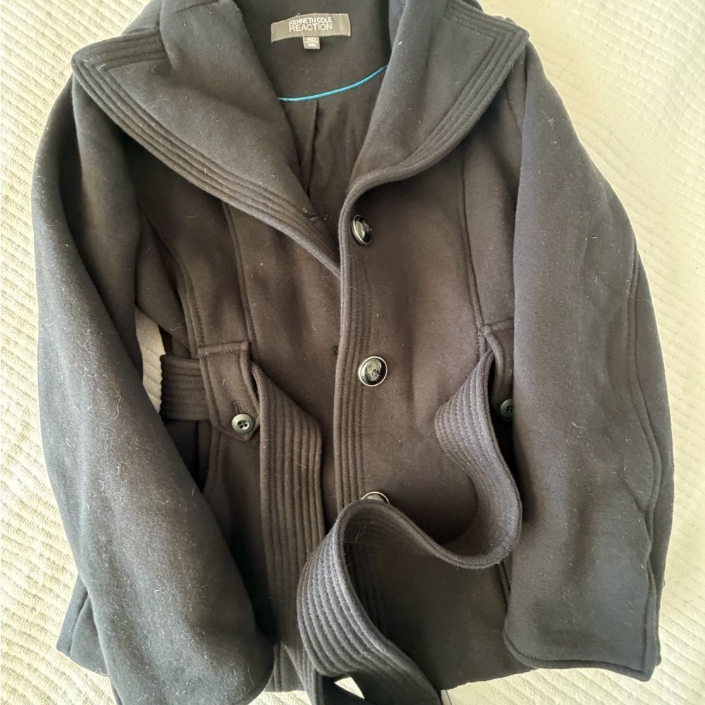Kenneth Cole Black Peacoat with Button Closure sweatshirt material